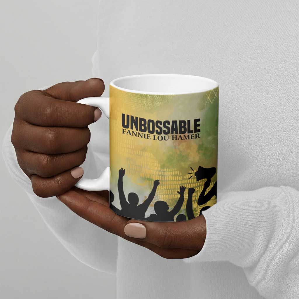 Fannie Lou Hamer Ceramic Mug Unbossable Quote Design Protest Silhouettes and Voting Rights Tribute - Wonder Print Shop