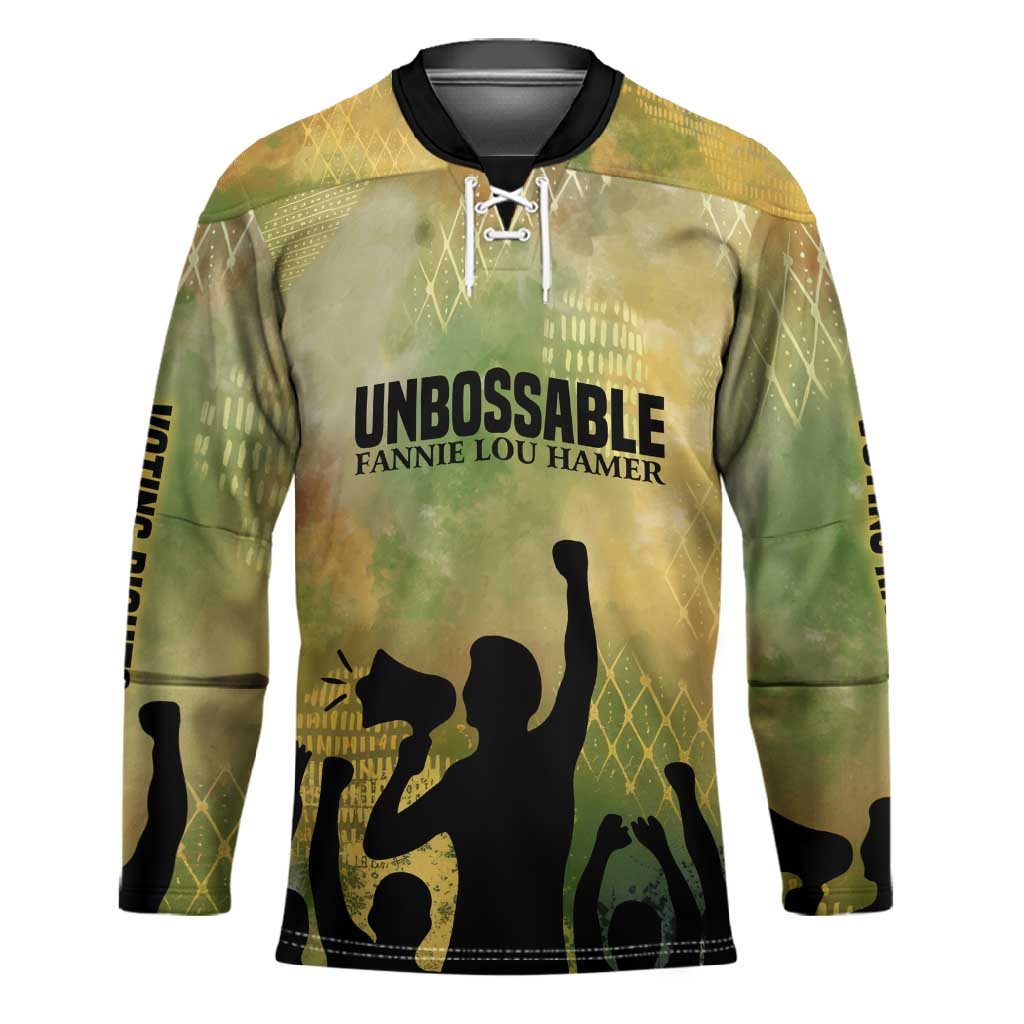 Fannie Lou Hamer Hockey Jersey Unbossable Quote Design Protest Silhouettes and Voting Rights Tribute - Wonder Print Shop