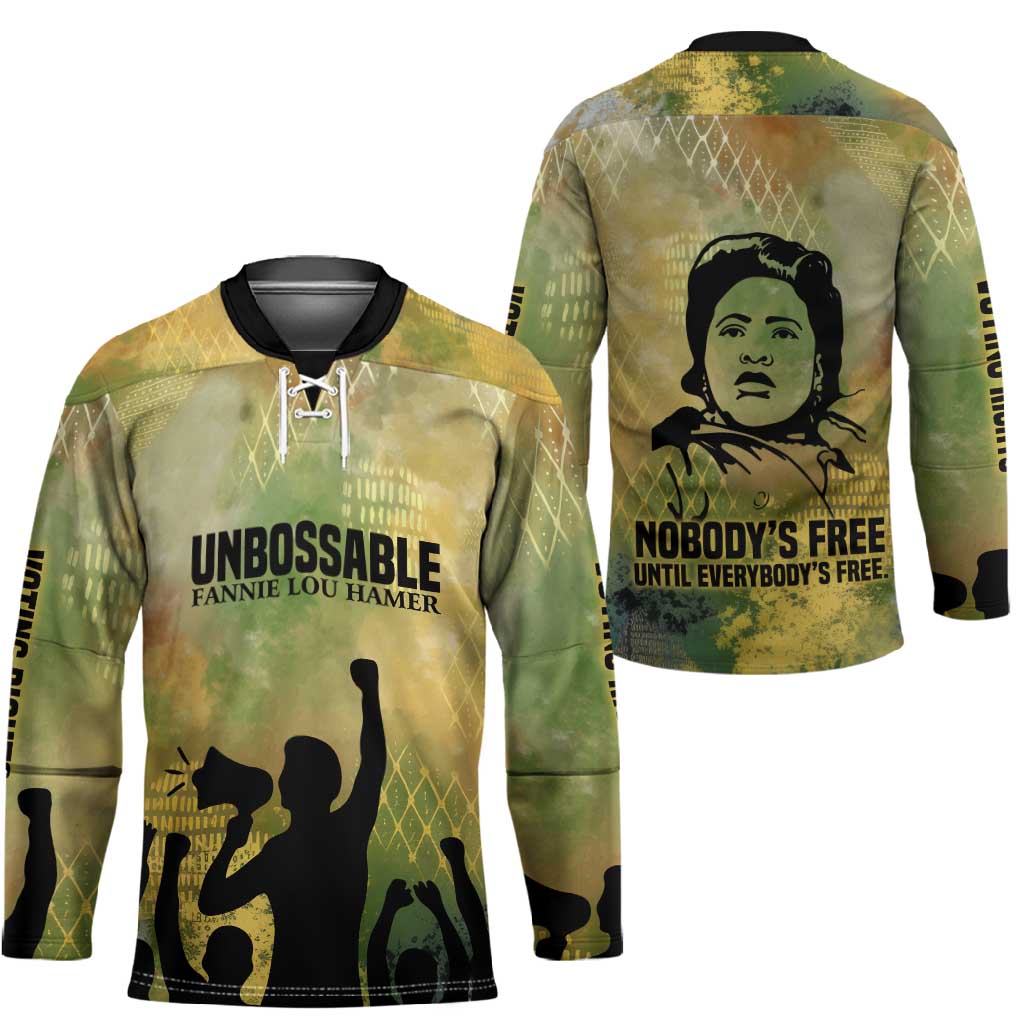 Fannie Lou Hamer Hockey Jersey Unbossable Quote Design Protest Silhouettes and Voting Rights Tribute - Wonder Print Shop