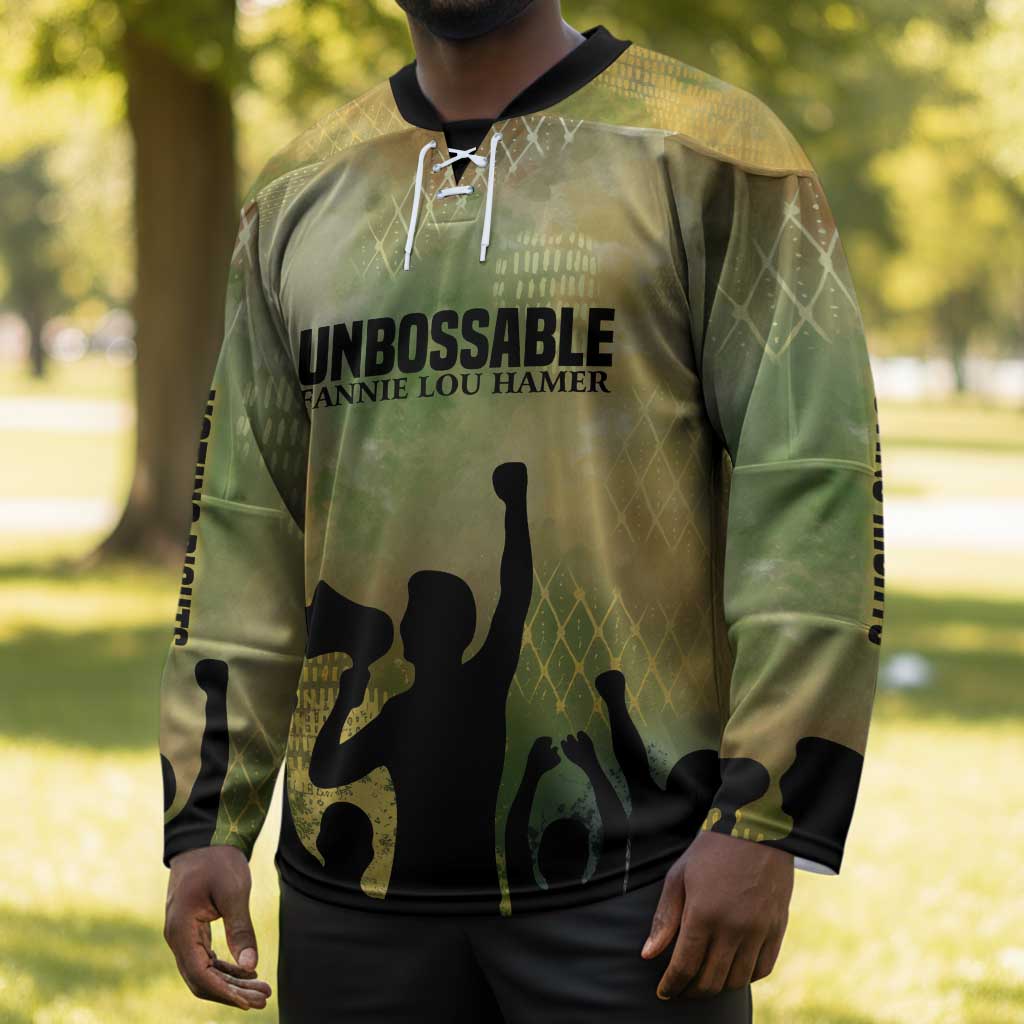 Fannie Lou Hamer Hockey Jersey Unbossable Quote Design Protest Silhouettes and Voting Rights Tribute - Wonder Print Shop