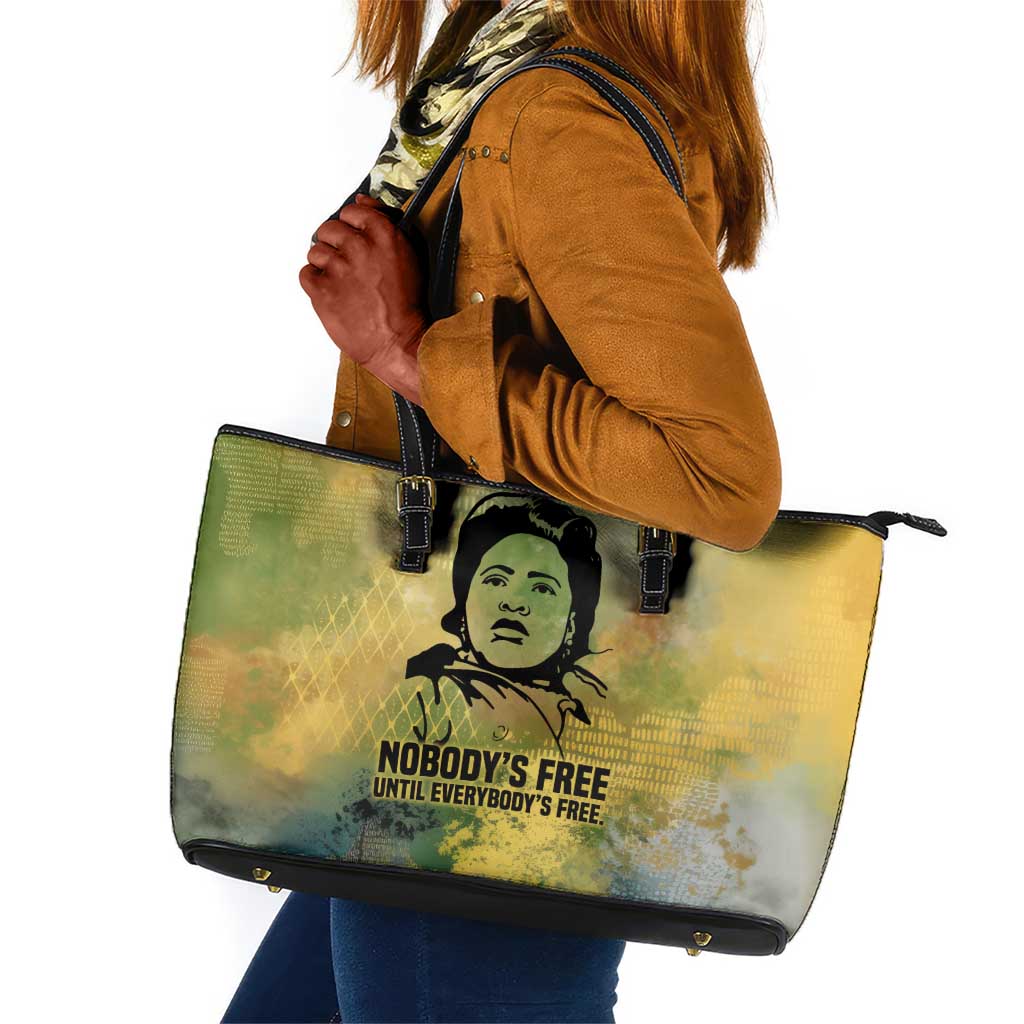 Fannie Lou Hamer Leather Tote Bag Unbossable Quote Design Protest Silhouettes and Voting Rights Tribute - Wonder Print Shop