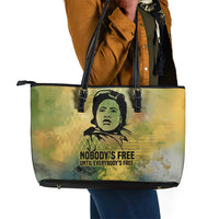 Fannie Lou Hamer Leather Tote Bag Unbossable Quote Design Protest Silhouettes and Voting Rights Tribute - Wonder Print Shop
