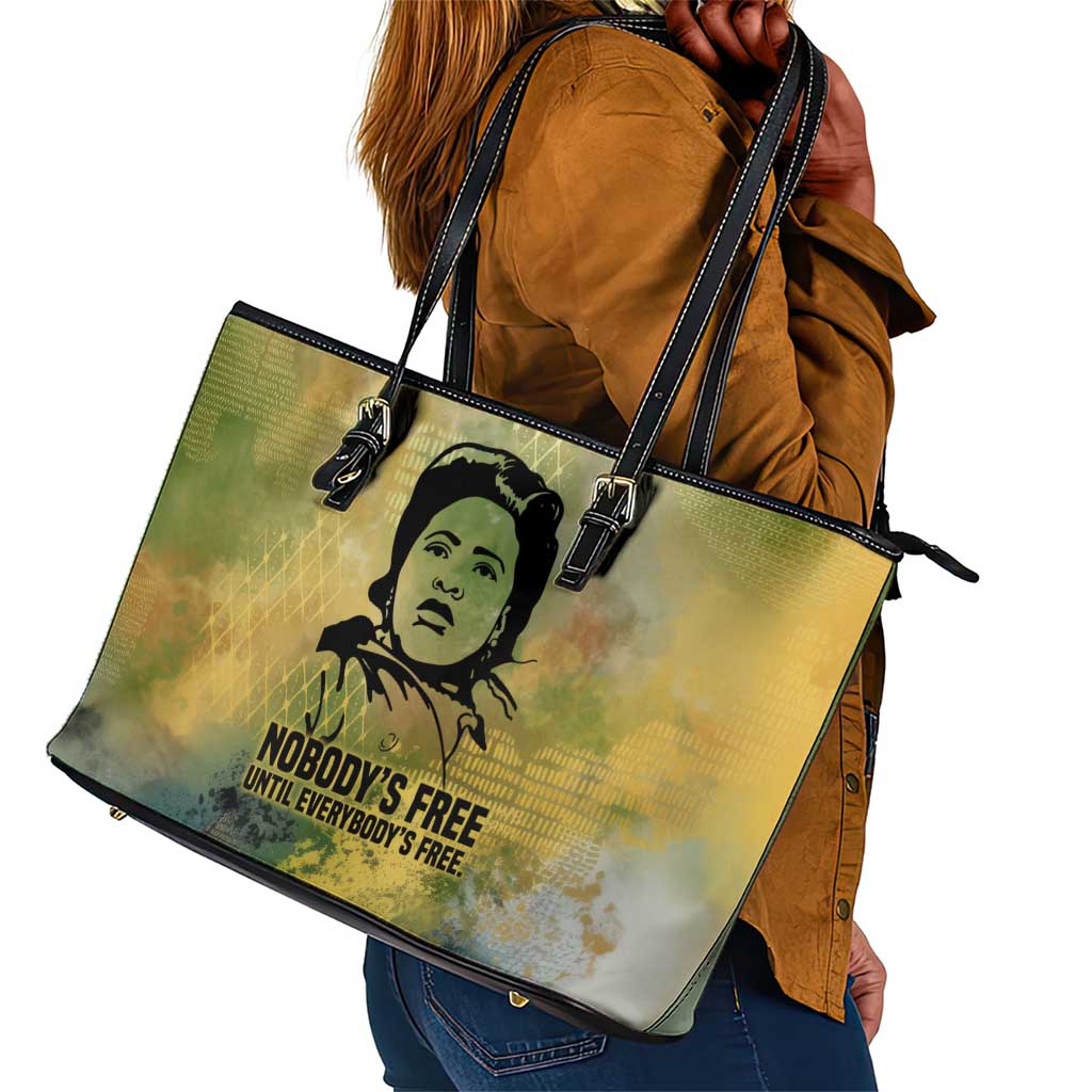 Fannie Lou Hamer Leather Tote Bag Unbossable Quote Design Protest Silhouettes and Voting Rights Tribute - Wonder Print Shop