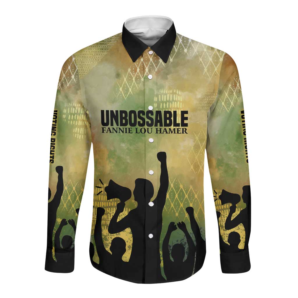 Fannie Lou Hamer Long Sleeve Button Shirt Unbossable Quote Design Protest Silhouettes and Voting Rights Tribute - Wonder Print Shop
