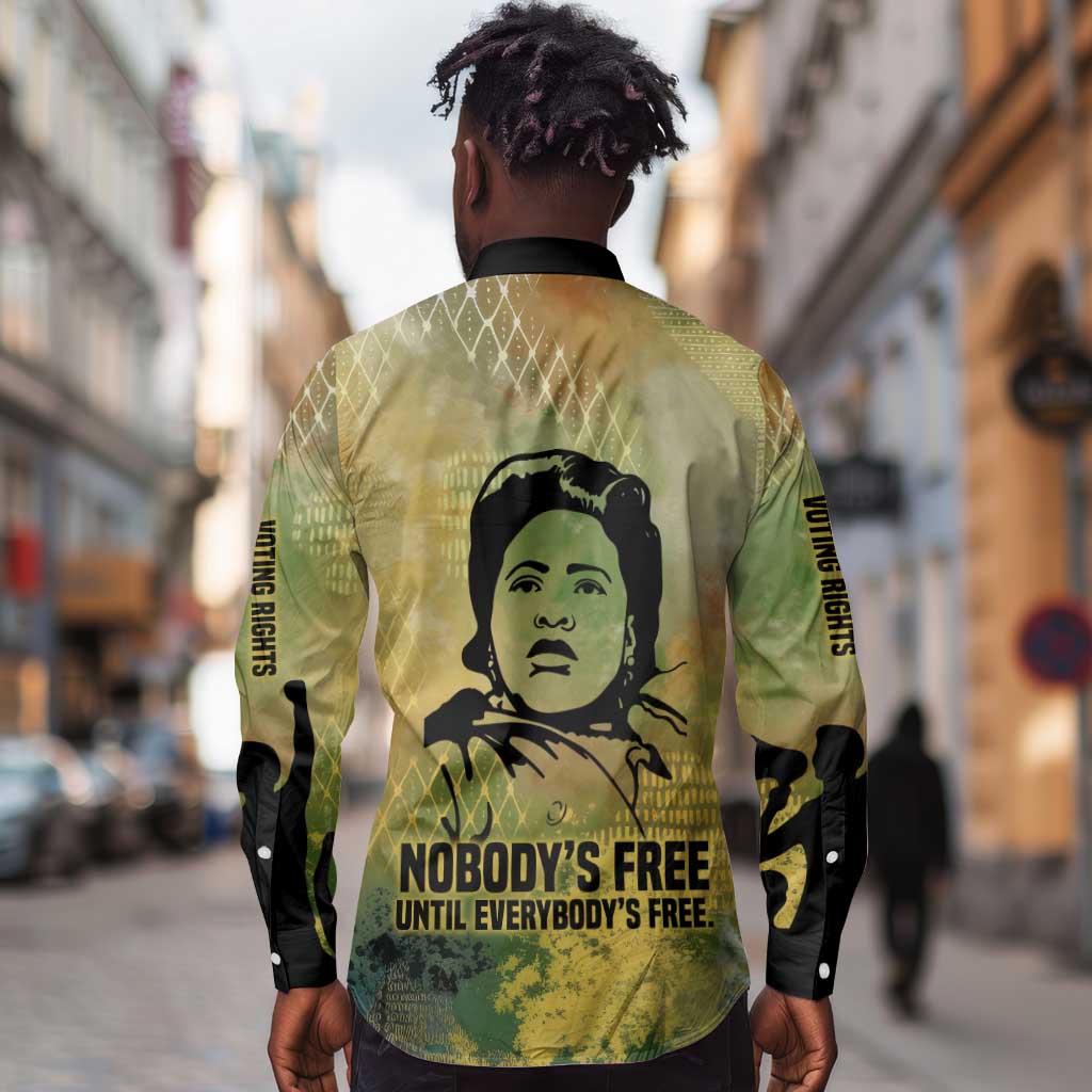 Fannie Lou Hamer Long Sleeve Button Shirt Unbossable Quote Design Protest Silhouettes and Voting Rights Tribute - Wonder Print Shop