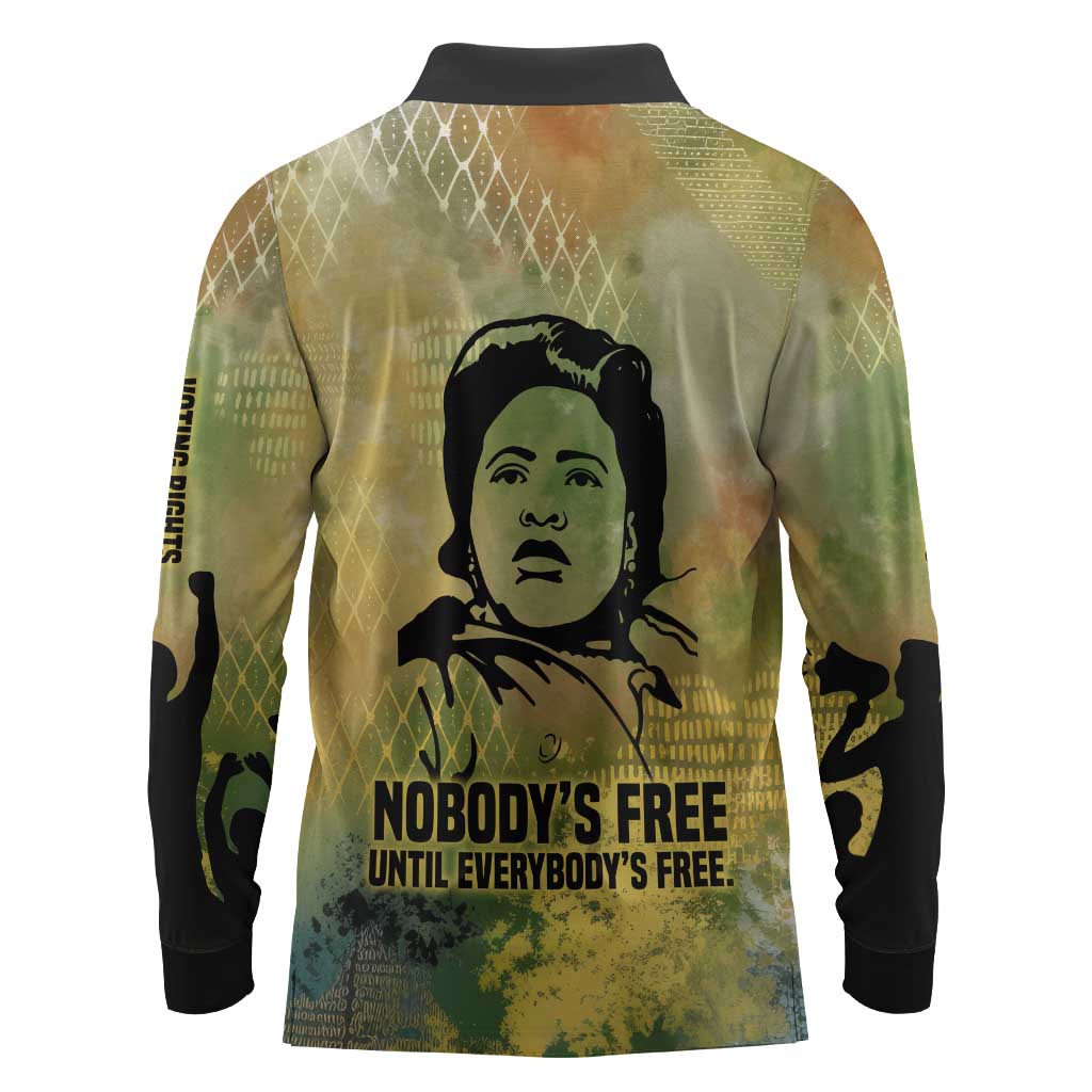 Fannie Lou Hamer Long Sleeve Polo Shirt Unbossable Quote Design Protest Silhouettes and Voting Rights Tribute - Wonder Print Shop