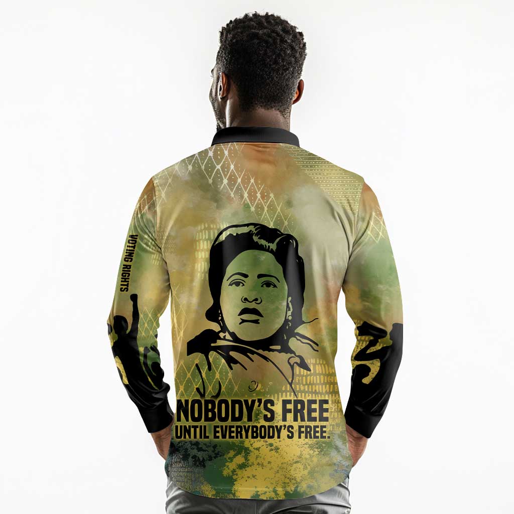 Fannie Lou Hamer Long Sleeve Polo Shirt Unbossable Quote Design Protest Silhouettes and Voting Rights Tribute - Wonder Print Shop