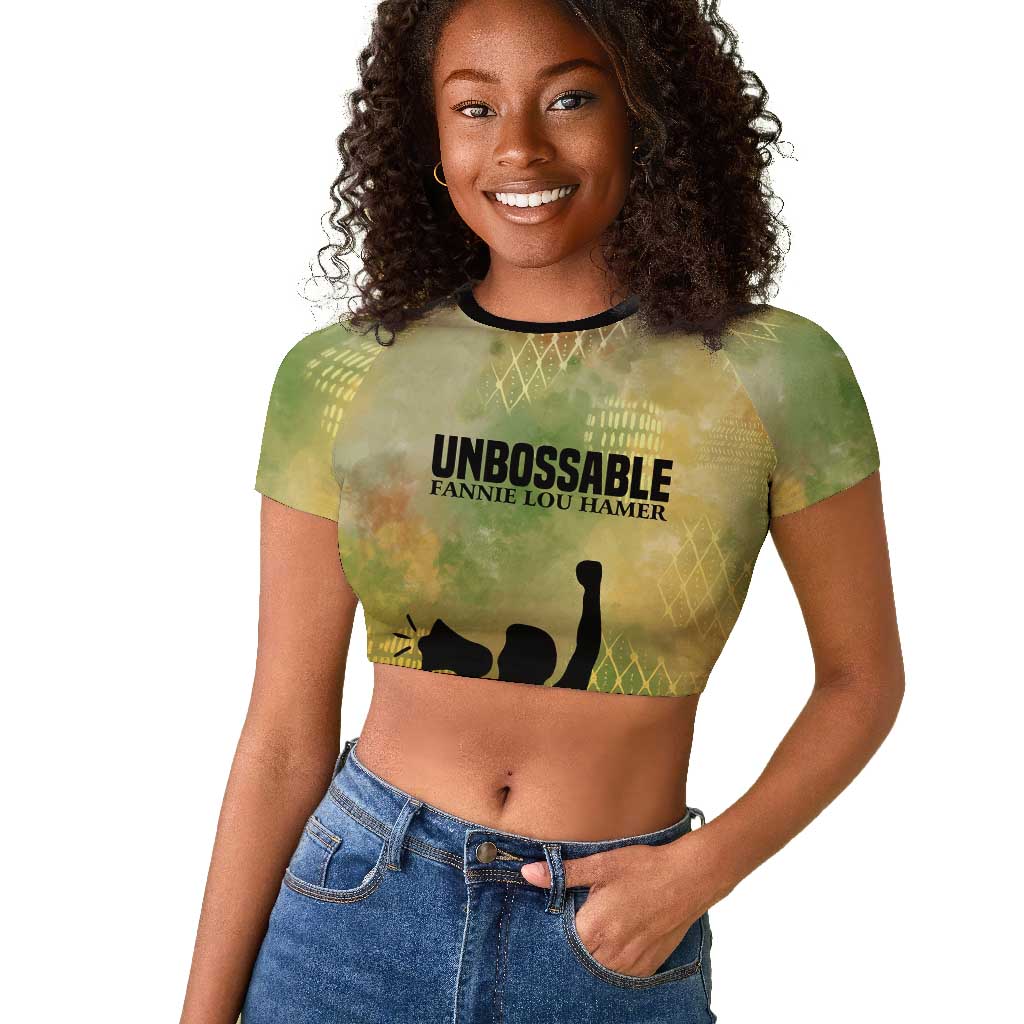 Fannie Lou Hamer Raglan Cropped T shirt Unbossable Quote Design Protest Silhouettes and Voting Rights Tribute - Wonder Print Shop