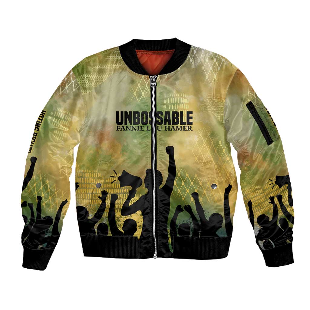 Fannie Lou Hamer Sleeve Zip Bomber Jacket Unbossable Quote Design Protest Silhouettes and Voting Rights Tribute - Wonder Print Shop