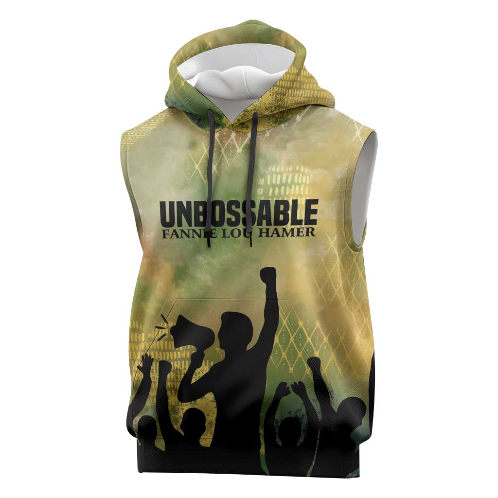 Fannie Lou Hamer Sleeveless Hoodie Unbossable Quote Design Protest Silhouettes and Voting Rights Tribute - Wonder Print Shop