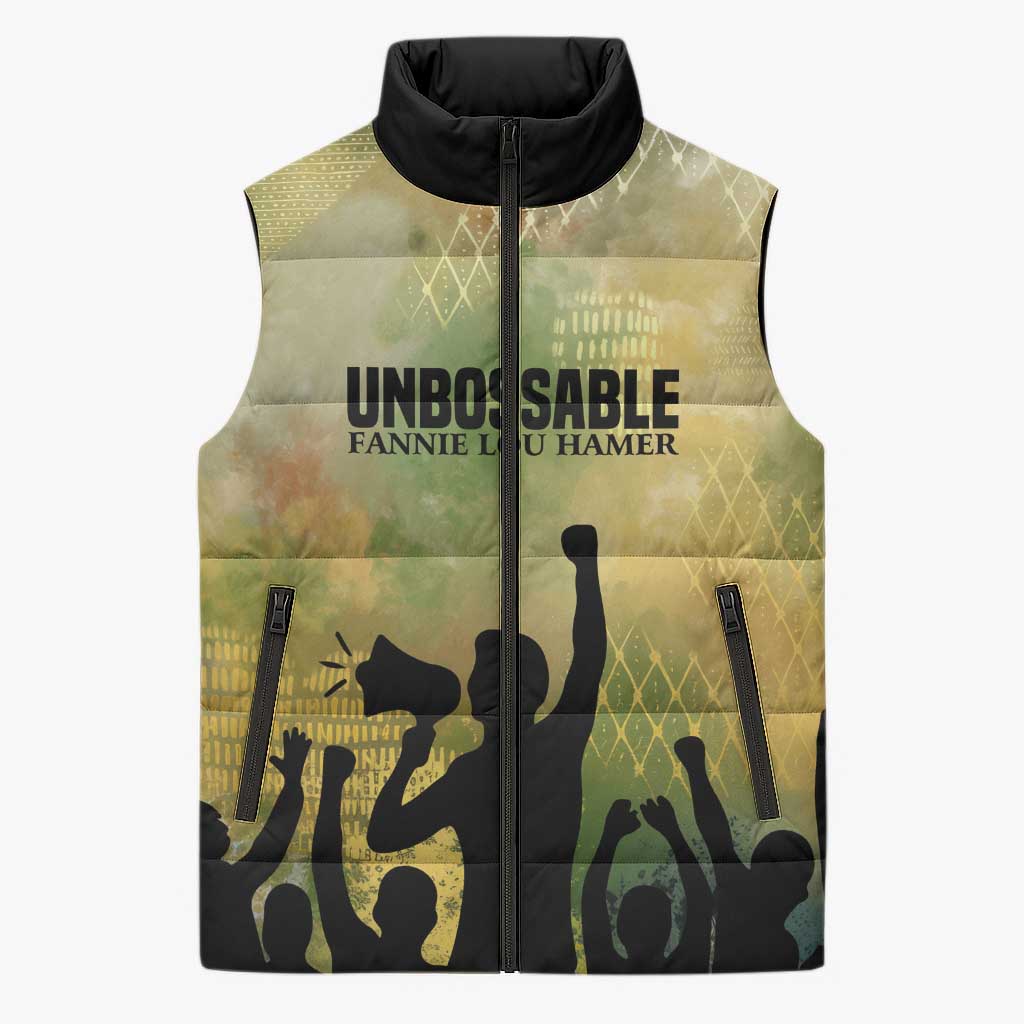 Fannie Lou Hamer Sleeveless Puffer Jacket Unbossable Quote Design Protest Silhouettes and Voting Rights Tribute - Wonder Print Shop