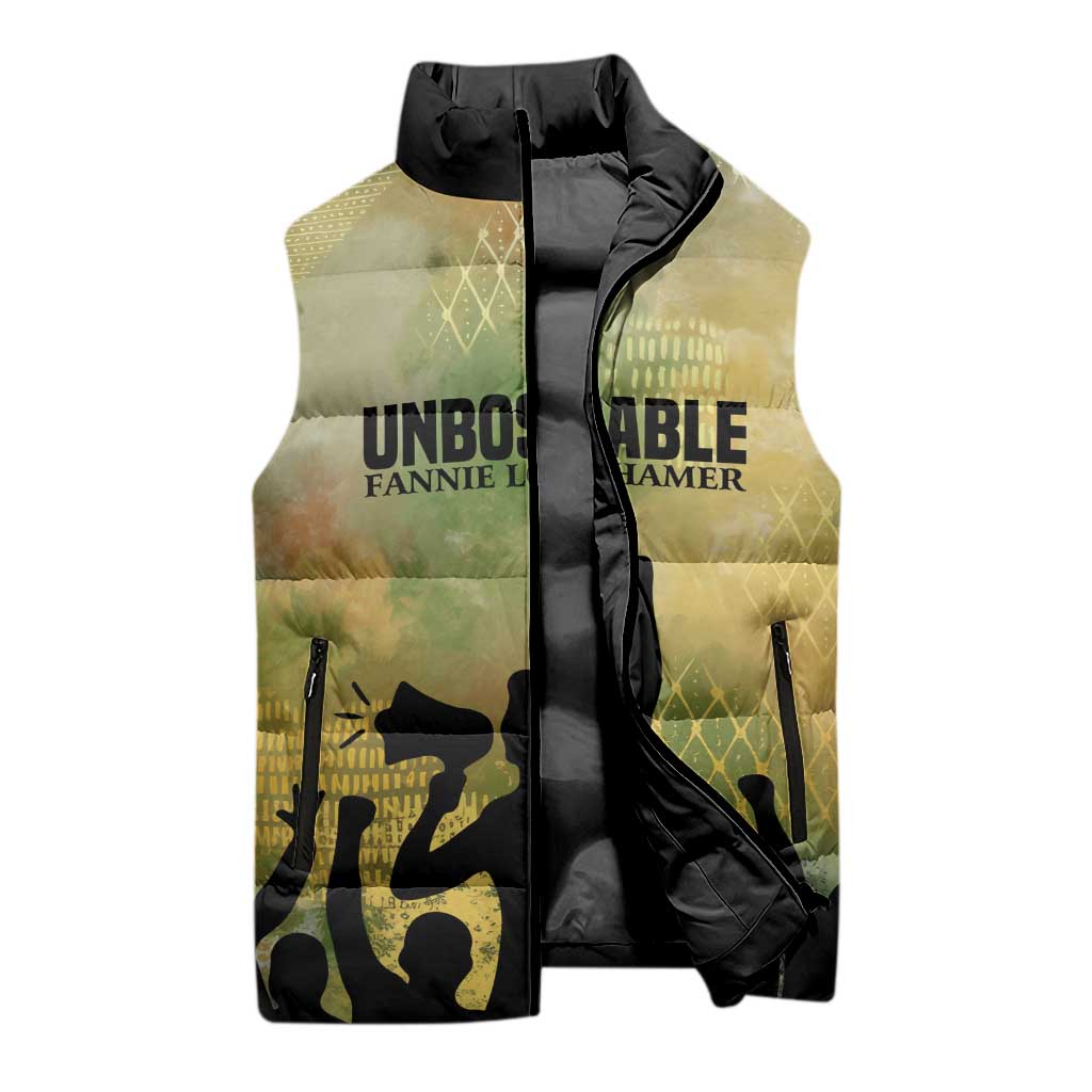 Fannie Lou Hamer Sleeveless Puffer Jacket Unbossable Quote Design Protest Silhouettes and Voting Rights Tribute - Wonder Print Shop