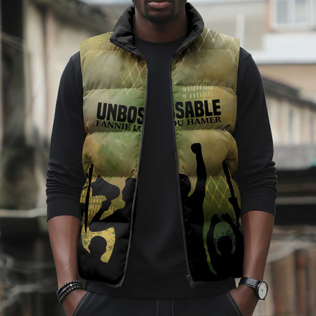 Fannie Lou Hamer Sleeveless Puffer Jacket Unbossable Quote Design Protest Silhouettes and Voting Rights Tribute - Wonder Print Shop