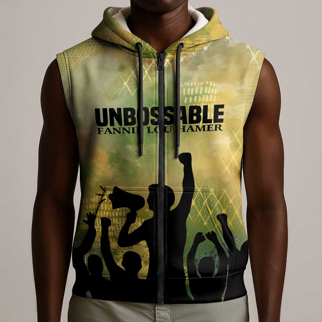 Fannie Lou Hamer Sleeveless Zip Hoodie Unbossable Quote Design Protest Silhouettes and Voting Rights Tribute - Wonder Print Shop