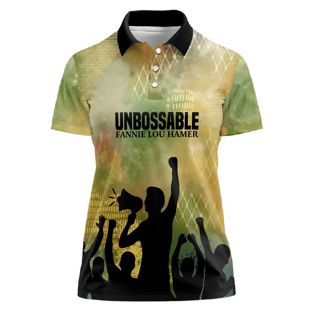 Fannie Lou Hamer Women Polo Shirt Unbossable Quote Design Protest Silhouettes and Voting Rights Tribute - Wonder Print Shop