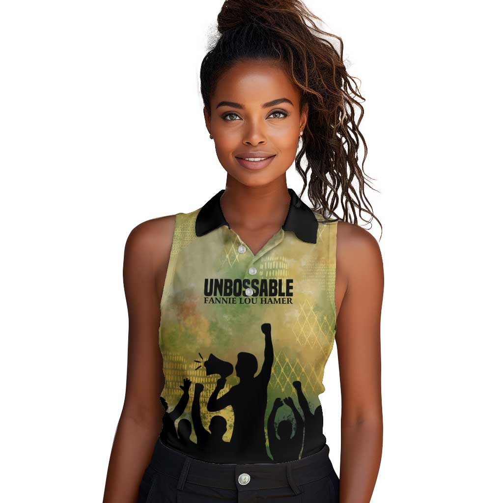 Fannie Lou Hamer Women Sleeveless Polo Shirt Unbossable Quote Design Protest Silhouettes and Voting Rights Tribute - Wonder Print Shop