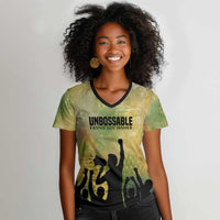 Fannie Lou Hamer Women V-Neck T-Shirt Unbossable Quote Design Protest Silhouettes and Voting Rights Tribute - Wonder Print Shop