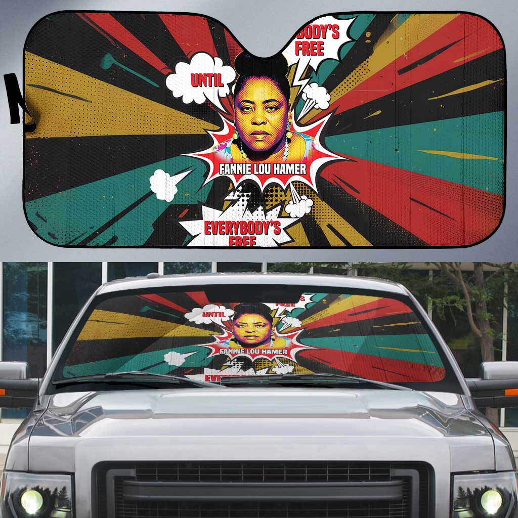 Fannie Lou Hamer Auto Sun Shade with Pop Art Comic Style Design Bold Quote and Civil Rights Tribute - Wonder Print Shop