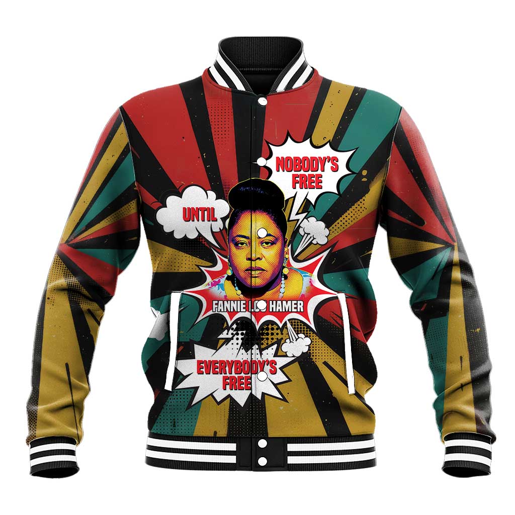 Fannie Lou Hamer Baseball Jacket with Pop Art Comic Style Design Bold Quote and Civil Rights Tribute - Wonder Print Shop