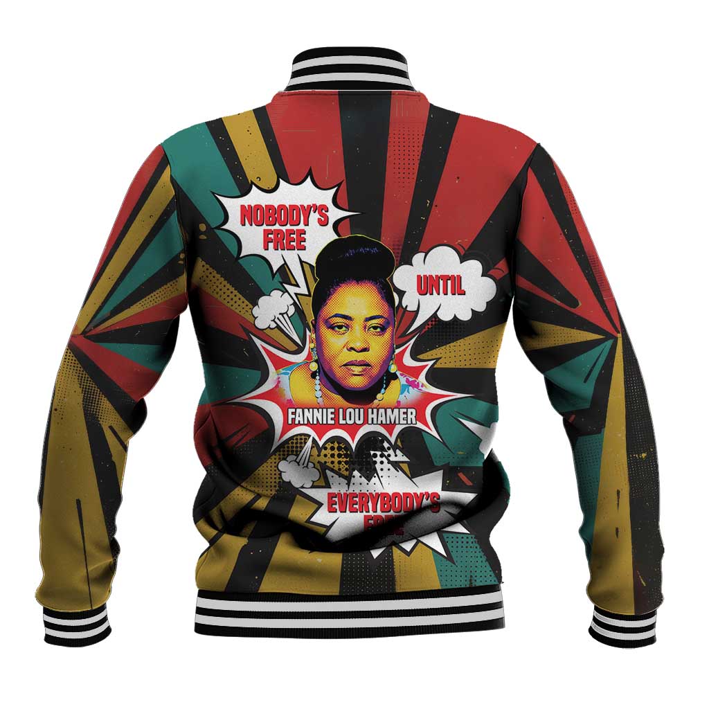 Fannie Lou Hamer Baseball Jacket with Pop Art Comic Style Design Bold Quote and Civil Rights Tribute - Wonder Print Shop