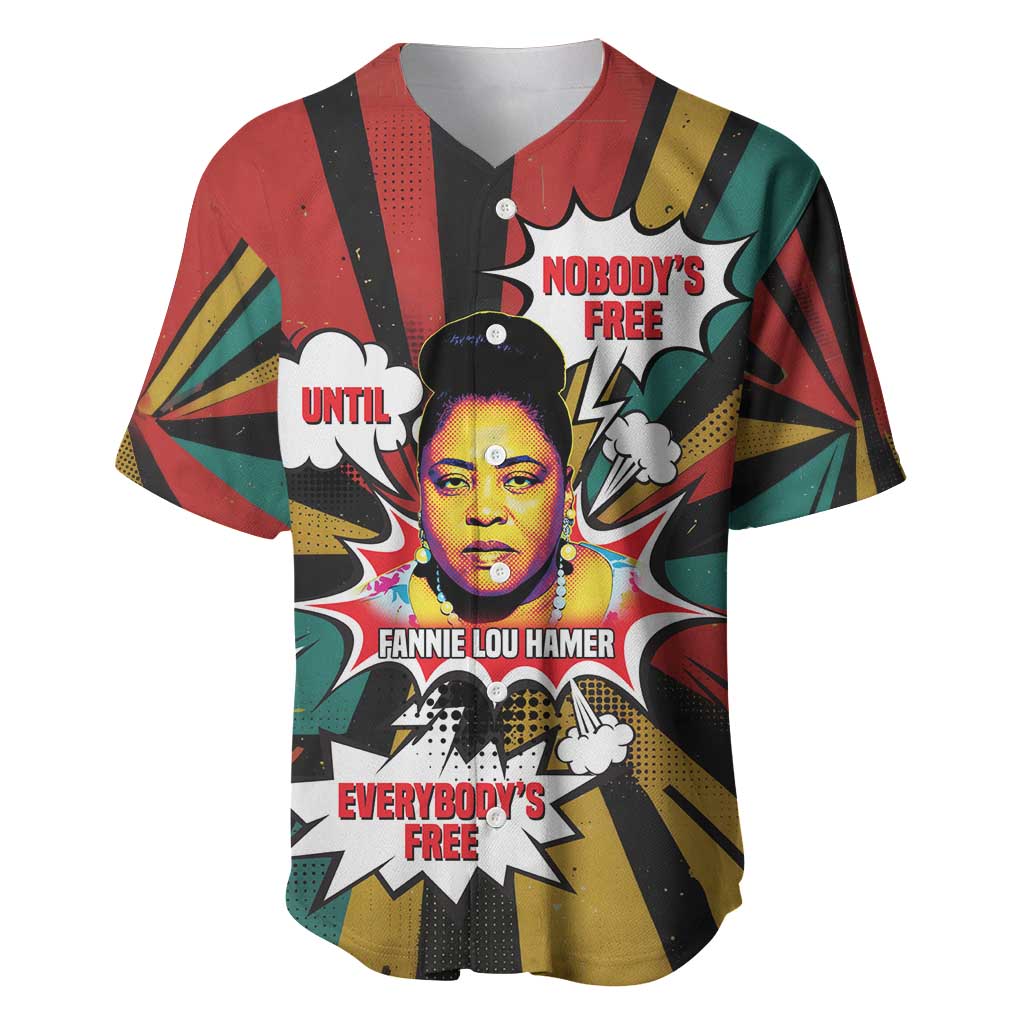Fannie Lou Hamer Baseball Jersey with Pop Art Comic Style Design Bold Quote and Civil Rights Tribute - Wonder Print Shop