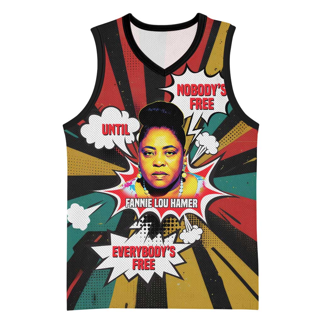 Fannie Lou Hamer Basketball Jersey with Pop Art Comic Style Design Bold Quote and Civil Rights Tribute - Wonder Print Shop
