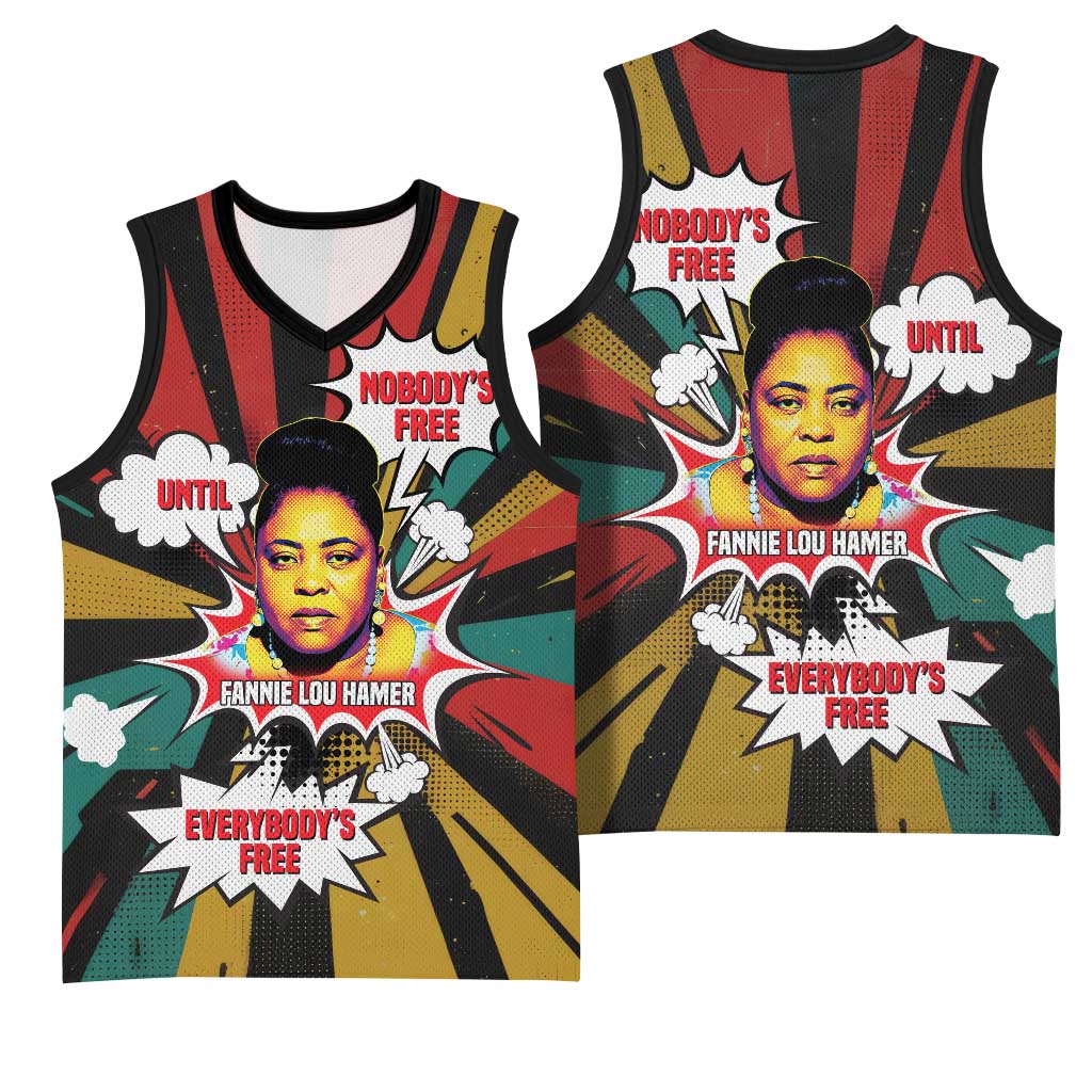 Fannie Lou Hamer Basketball Jersey with Pop Art Comic Style Design Bold Quote and Civil Rights Tribute - Wonder Print Shop