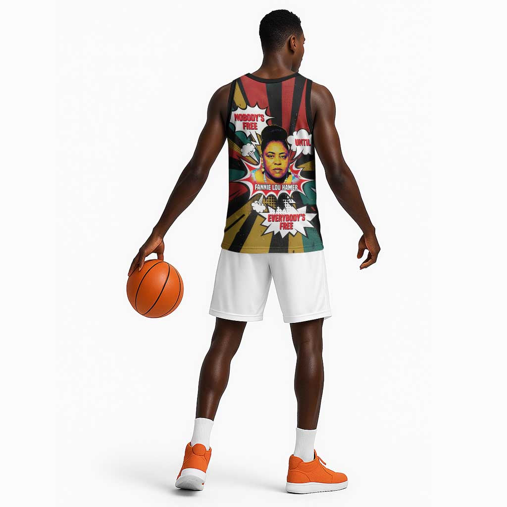 Fannie Lou Hamer Basketball Jersey with Pop Art Comic Style Design Bold Quote and Civil Rights Tribute - Wonder Print Shop
