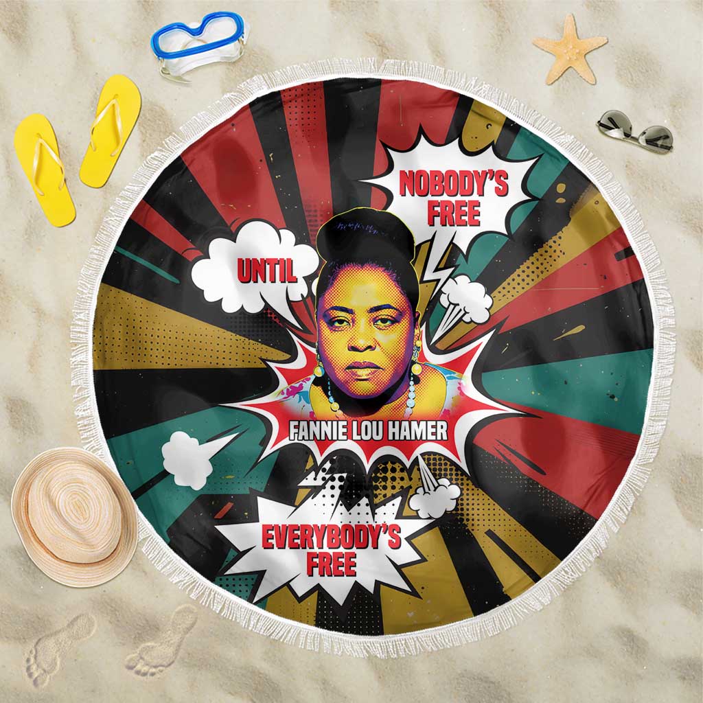 Fannie Lou Hamer Beach Blanket with Pop Art Comic Style Design Bold Quote and Civil Rights Tribute - Wonder Print Shop