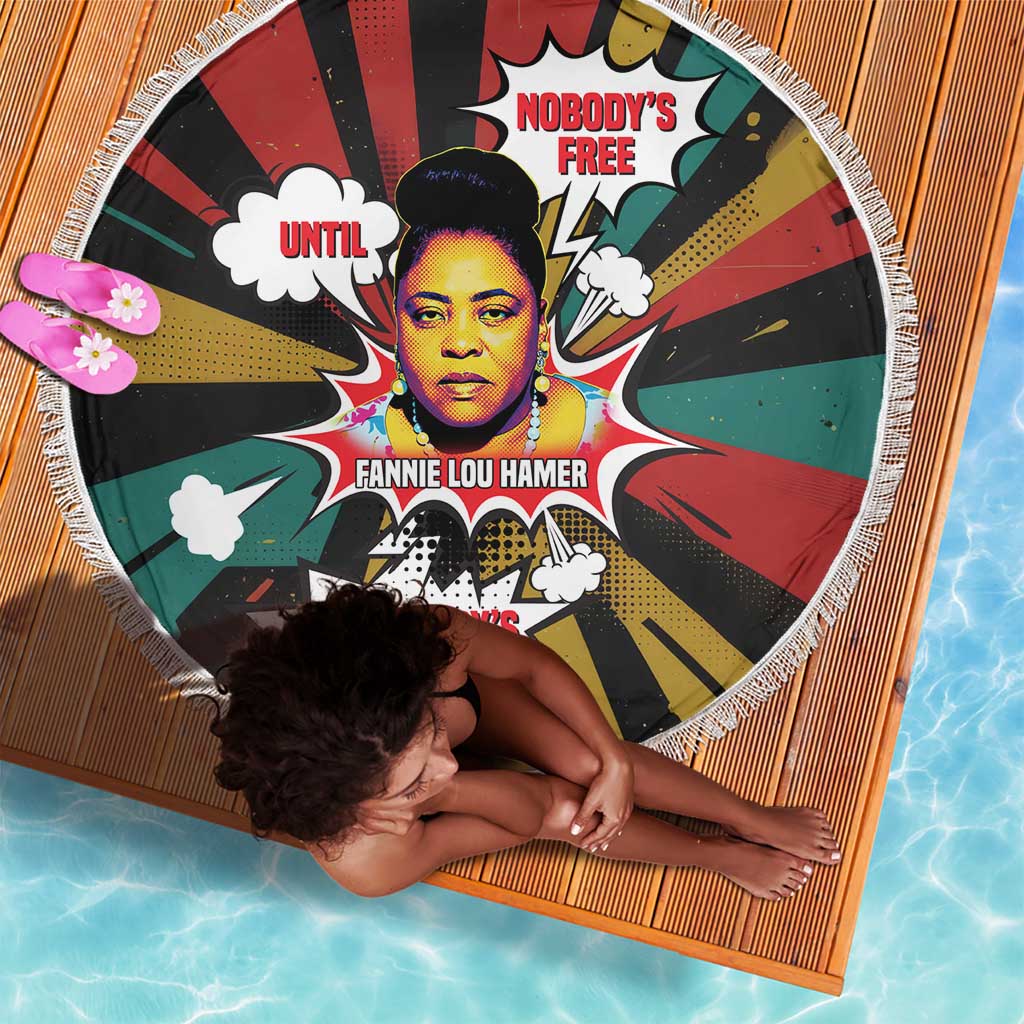 Fannie Lou Hamer Beach Blanket with Pop Art Comic Style Design Bold Quote and Civil Rights Tribute - Wonder Print Shop