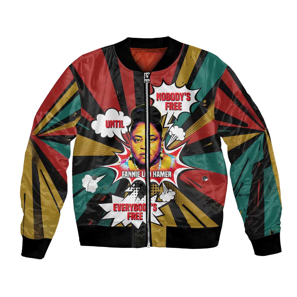 Fannie Lou Hamer Bomber Jacket with Pop Art Comic Style Design Bold Quote and Civil Rights Tribute - Wonder Print Shop