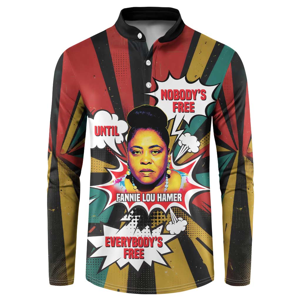 Fannie Lou Hamer Button Sweatshirt with Pop Art Comic Style Design Bold Quote and Civil Rights Tribute