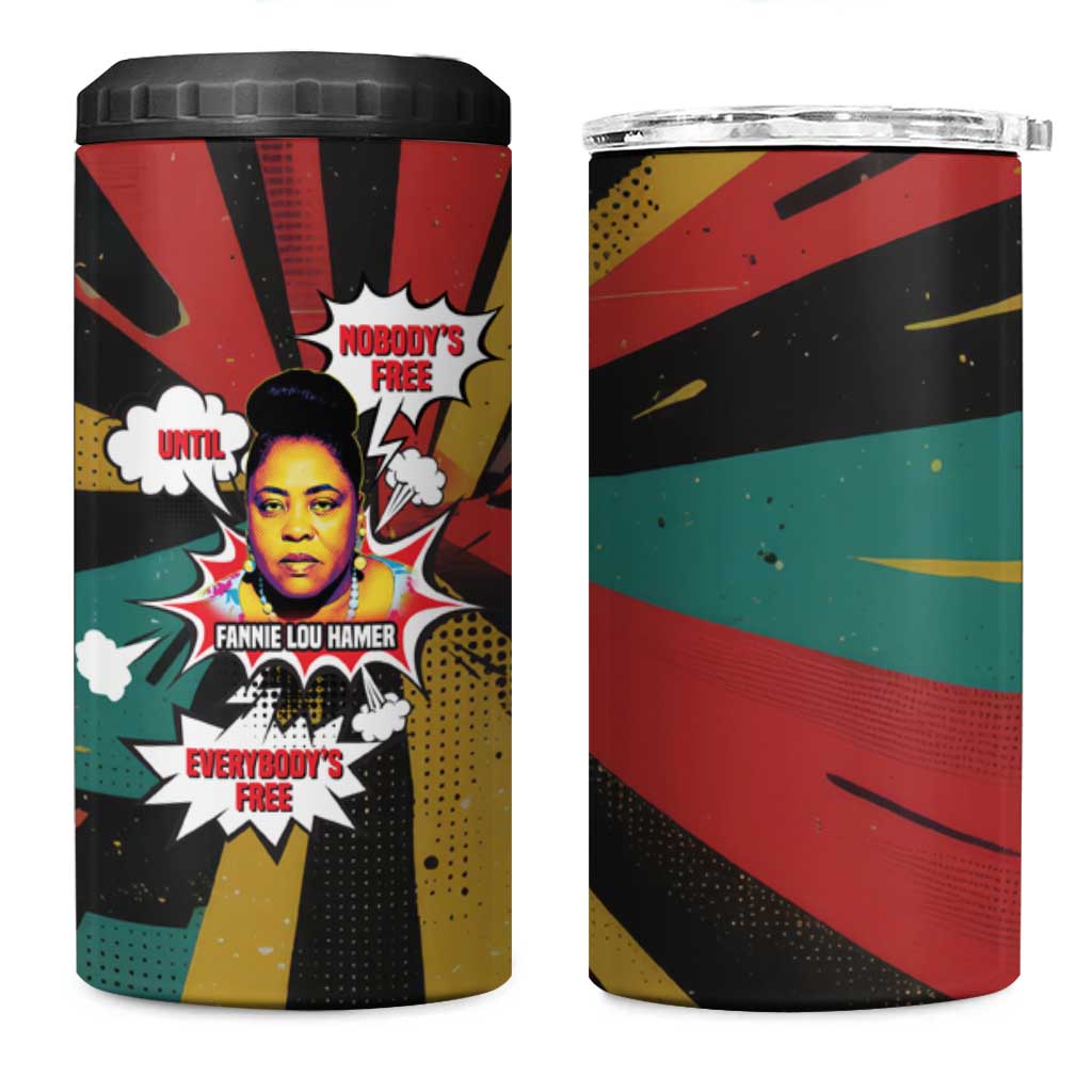Fannie Lou Hamer 4 in 1 Can Cooler Tumbler with Pop Art Comic Style Design Bold Quote and Civil Rights Tribute - Wonder Print Shop