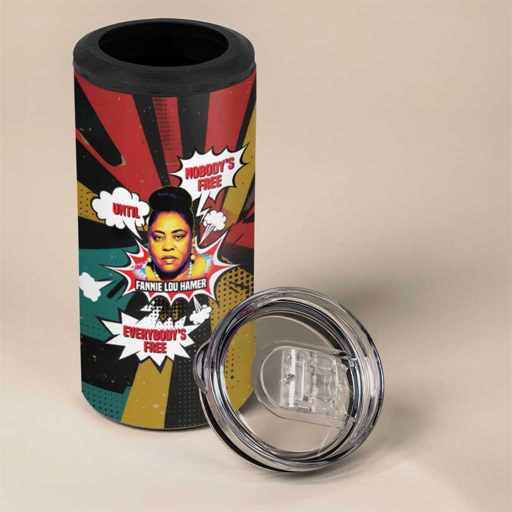Fannie Lou Hamer 4 in 1 Can Cooler Tumbler with Pop Art Comic Style Design Bold Quote and Civil Rights Tribute - Wonder Print Shop