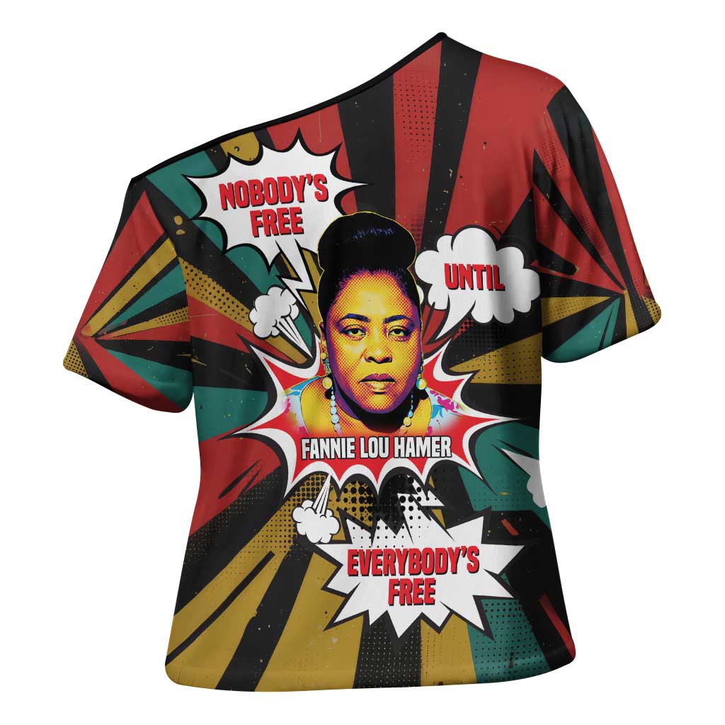 Fannie Lou Hamer Cross Shoulder Shirt with Pop Art Comic Style Design Bold Quote and Civil Rights Tribute - Wonder Print Shop