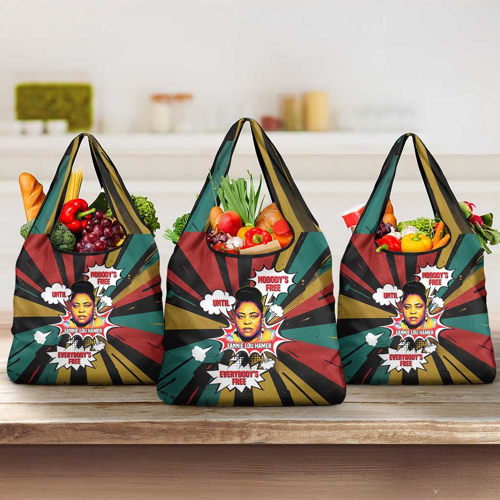 Fannie Lou Hamer Grocery Bag with Pop Art Comic Style Design Bold Quote and Civil Rights Tribute - Wonder Print Shop