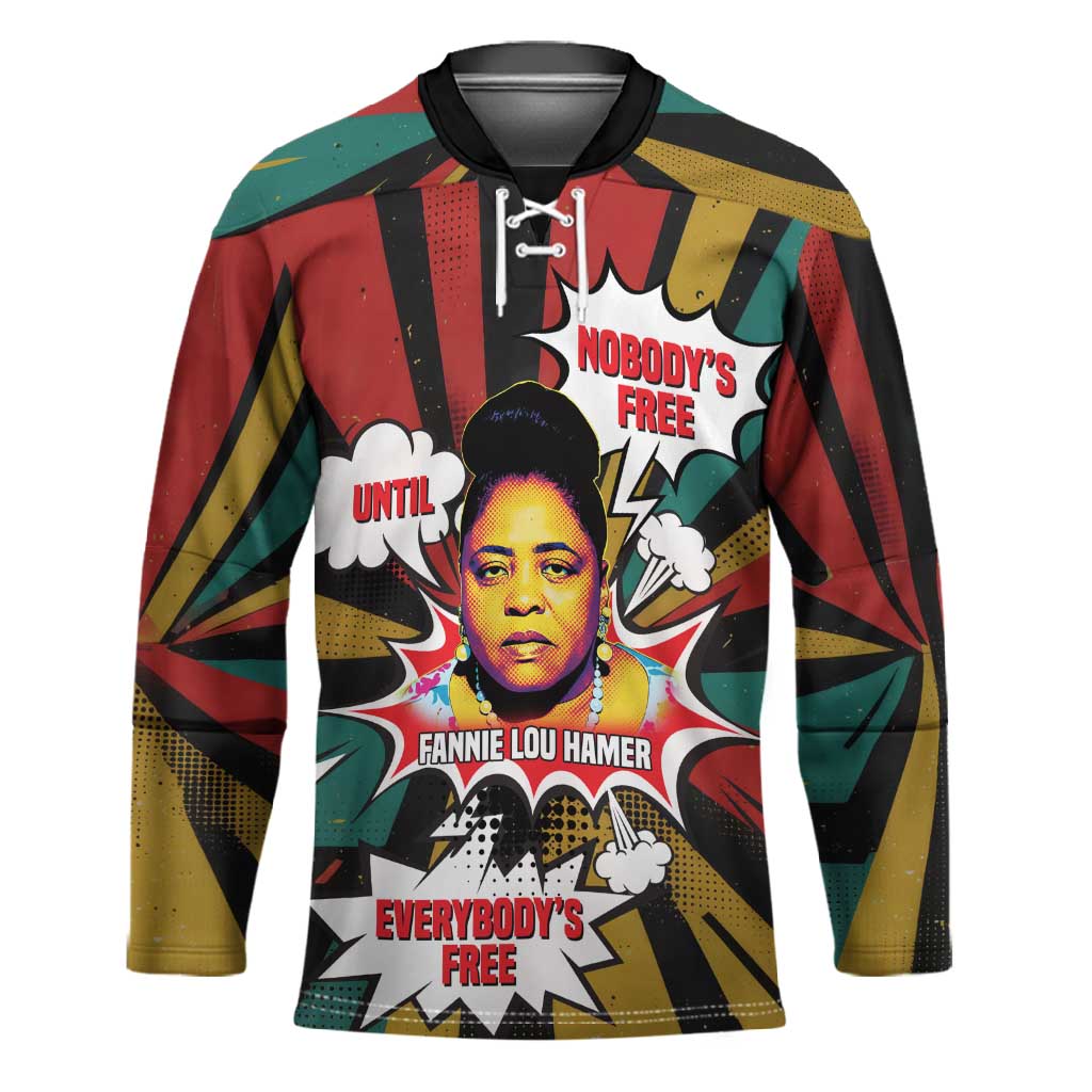 Fannie Lou Hamer Hockey Jersey with Pop Art Comic Style Design Bold Quote and Civil Rights Tribute - Wonder Print Shop