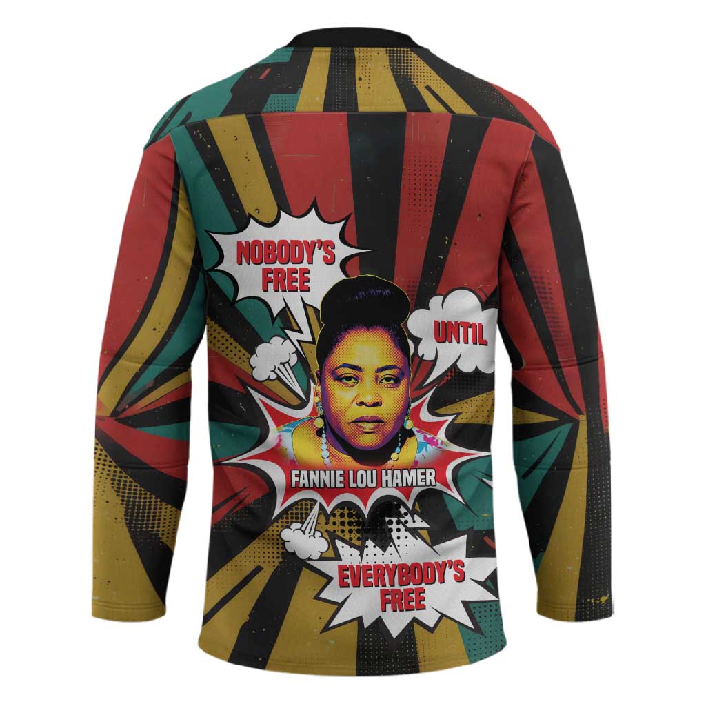 Fannie Lou Hamer Hockey Jersey with Pop Art Comic Style Design Bold Quote and Civil Rights Tribute - Wonder Print Shop