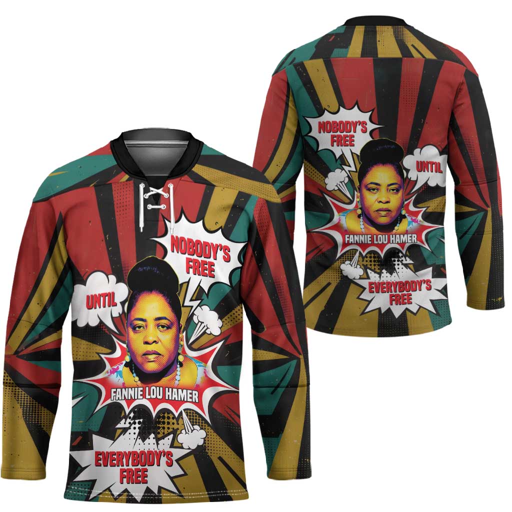 Fannie Lou Hamer Hockey Jersey with Pop Art Comic Style Design Bold Quote and Civil Rights Tribute - Wonder Print Shop