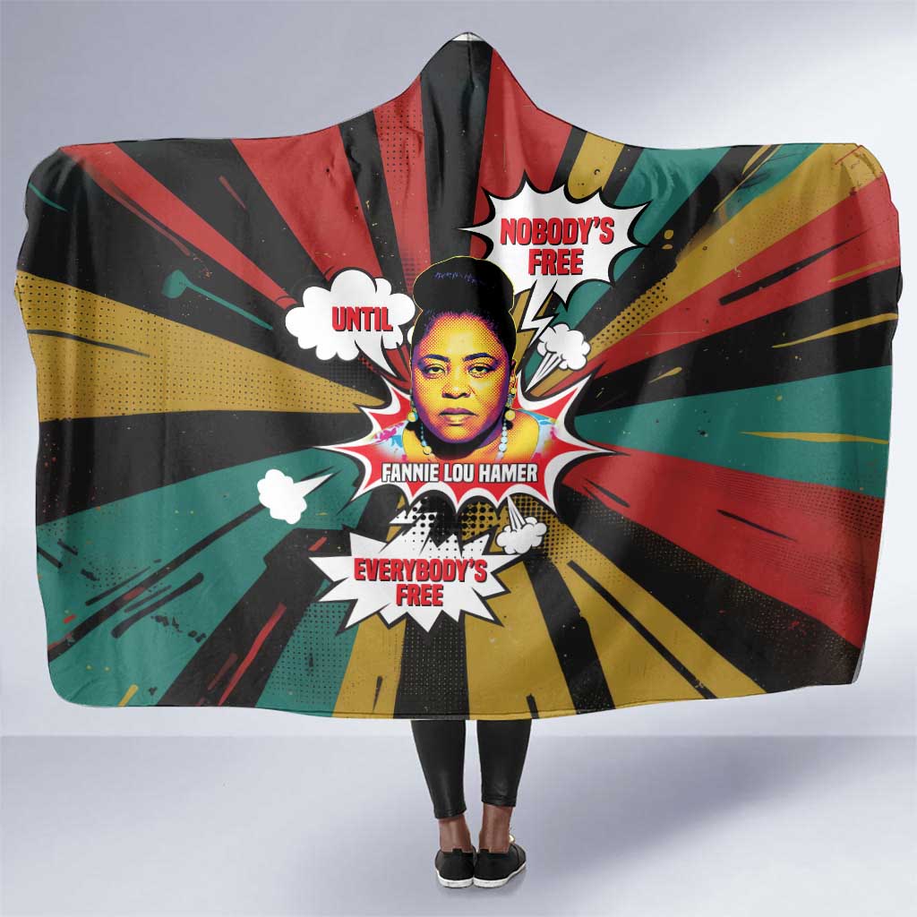 Fannie Lou Hamer Hooded Blanket with Pop Art Comic Style Design Bold Quote and Civil Rights Tribute - Wonder Print Shop