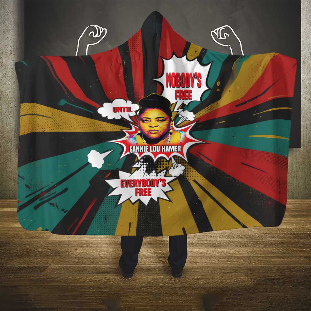 Fannie Lou Hamer Hooded Blanket with Pop Art Comic Style Design Bold Quote and Civil Rights Tribute - Wonder Print Shop