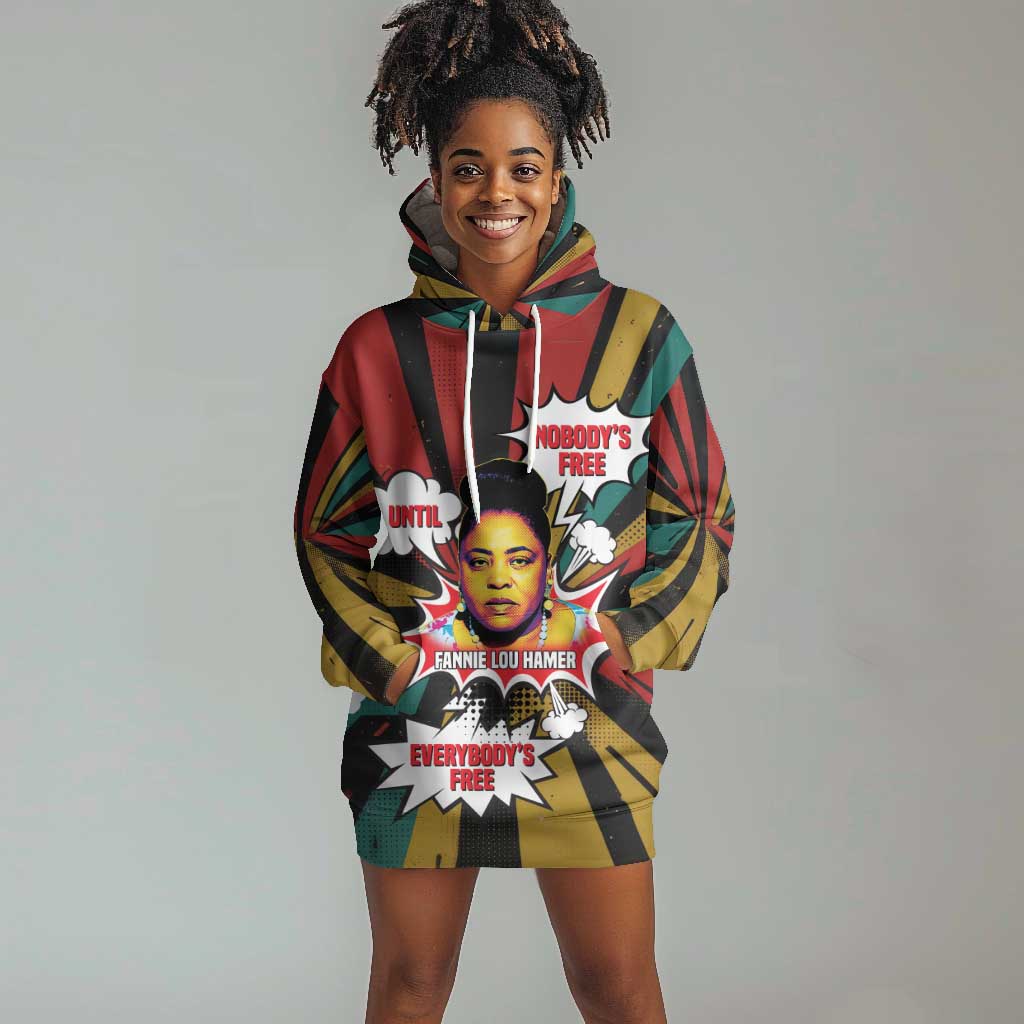 Fannie Lou Hamer Hoodie Dress with Pop Art Comic Style Design Bold Quote and Civil Rights Tribute - Wonder Print Shop