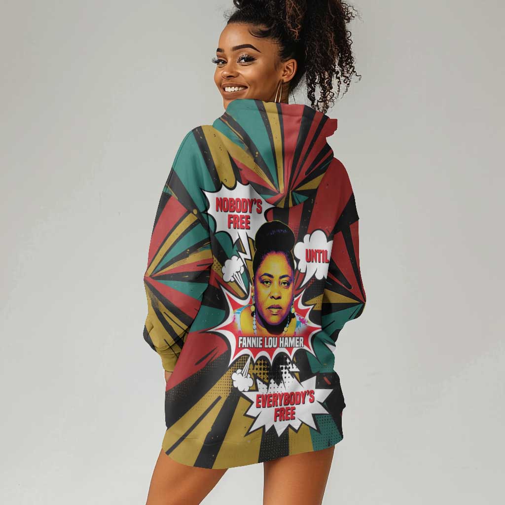 Fannie Lou Hamer Hoodie Dress with Pop Art Comic Style Design Bold Quote and Civil Rights Tribute - Wonder Print Shop