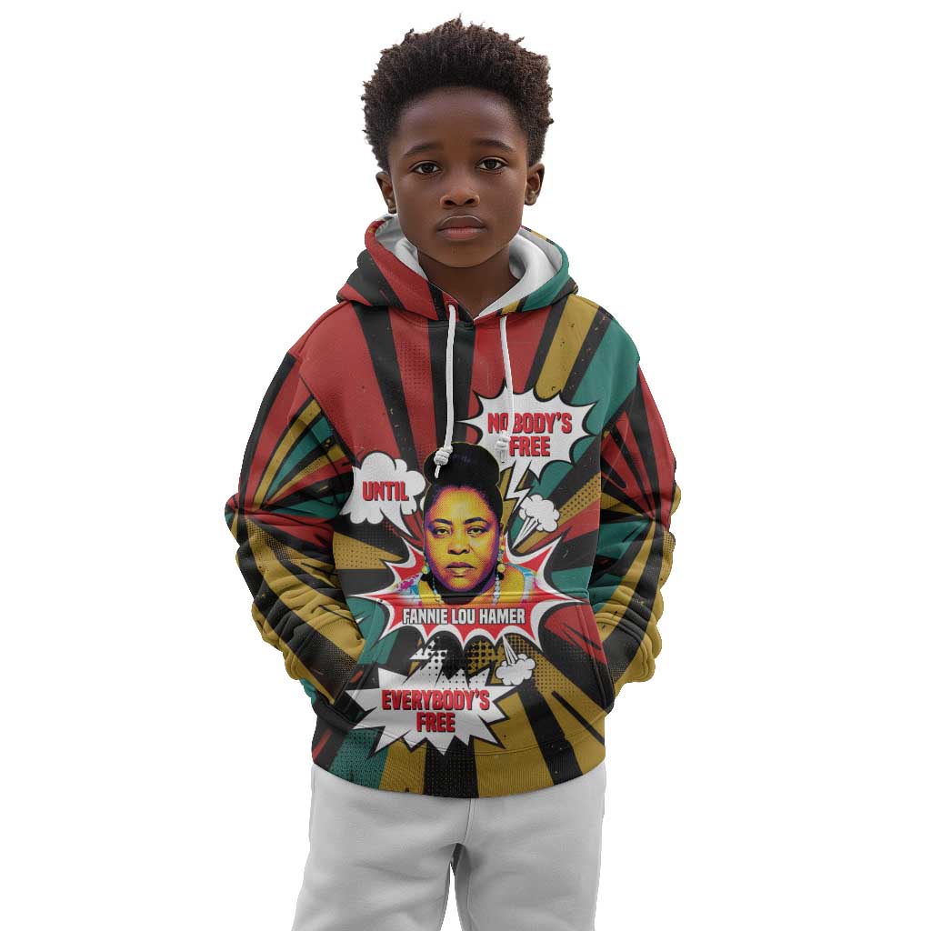 Fannie Lou Hamer Kid Hoodie with Pop Art Comic Style Design Bold Quote and Civil Rights Tribute - Wonder Print Shop