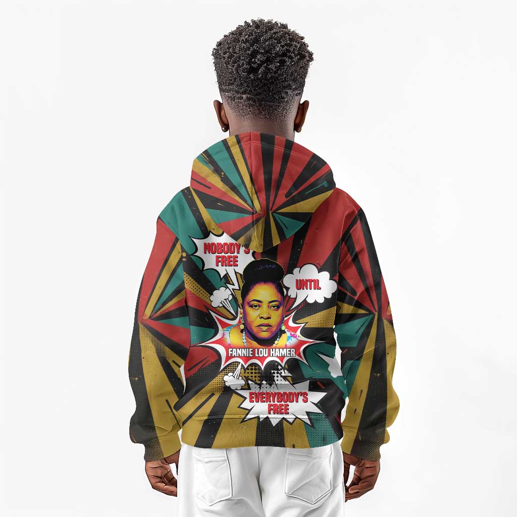 Fannie Lou Hamer Kid Hoodie with Pop Art Comic Style Design Bold Quote and Civil Rights Tribute - Wonder Print Shop