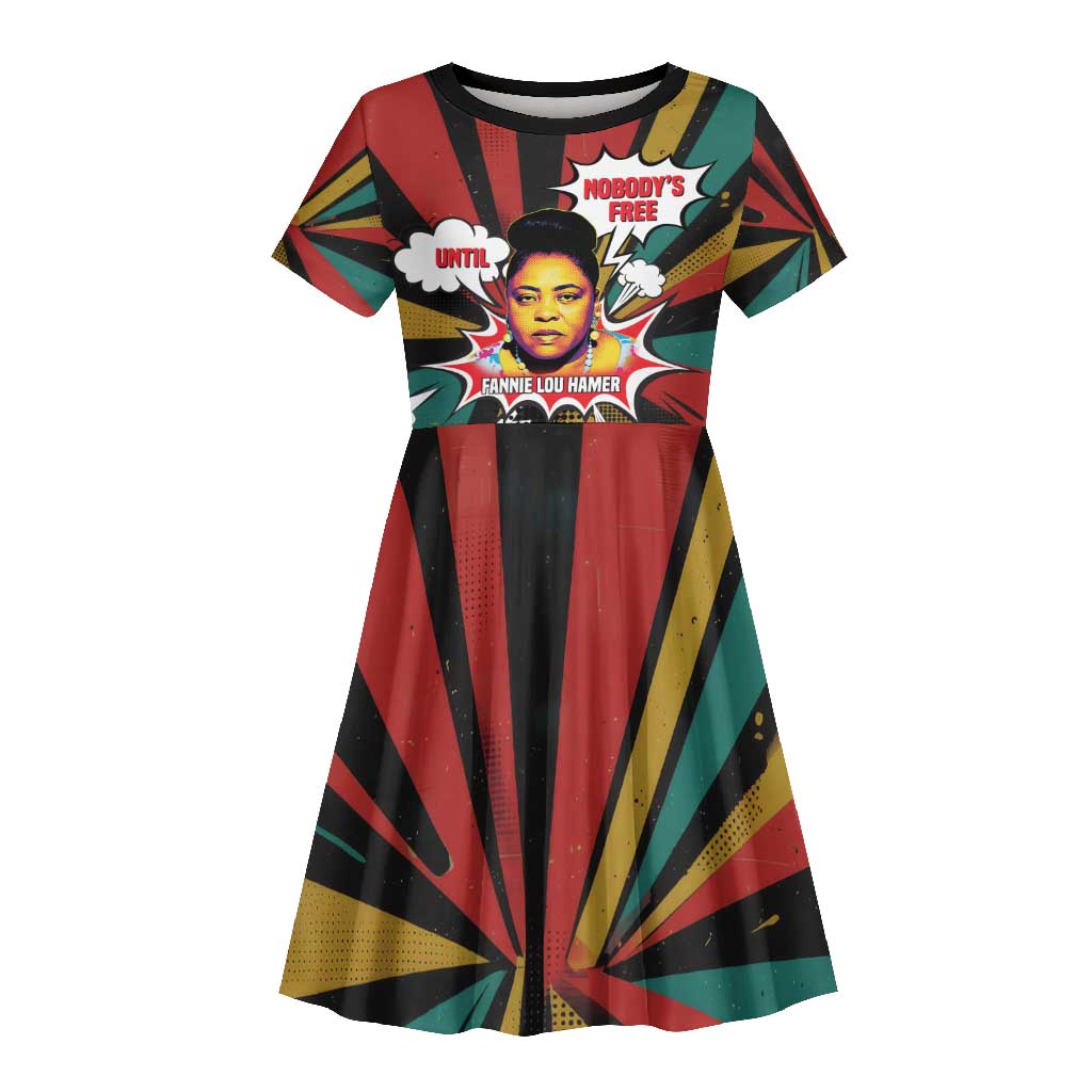 Fannie Lou Hamer Kid Short Sleeve Dress with Pop Art Comic Style Design Bold Quote and Civil Rights Tribute - Wonder Print Shop