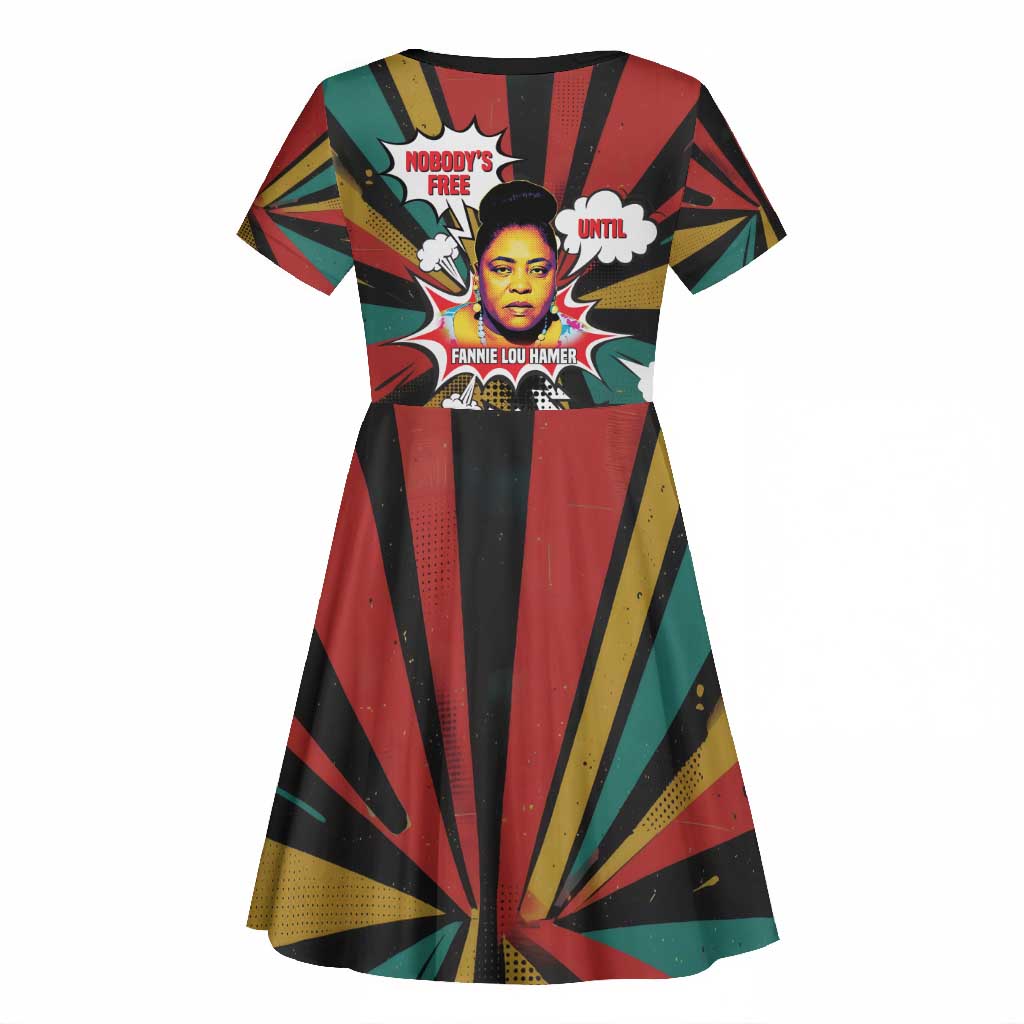Fannie Lou Hamer Kid Short Sleeve Dress with Pop Art Comic Style Design Bold Quote and Civil Rights Tribute - Wonder Print Shop