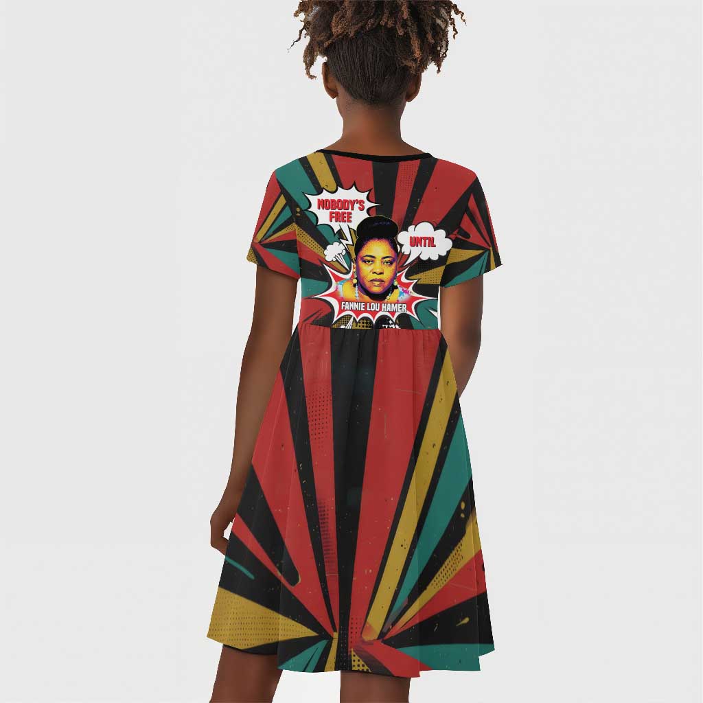 Fannie Lou Hamer Kid Short Sleeve Dress with Pop Art Comic Style Design Bold Quote and Civil Rights Tribute - Wonder Print Shop