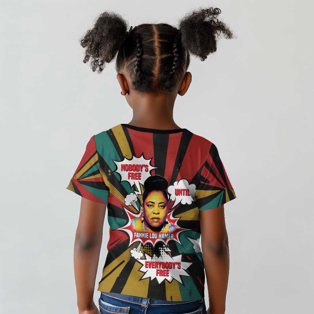 Fannie Lou Hamer Kid T shirt with Pop Art Comic Style Design Bold Quote and Civil Rights Tribute - Wonder Print Shop