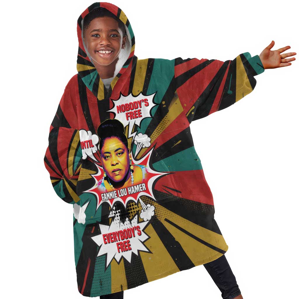 Fannie Lou Hamer Kid Wearable Blanket Hoodie with Pop Art Comic Style Design Bold Quote and Civil Rights Tribute - Wonder Print Shop